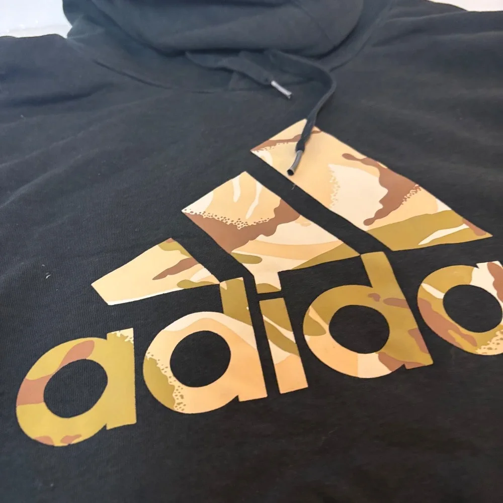 Adidas Mens 4XL Black Camo Logo Pullover Hoodie Sweatshirt Fleece Pocket